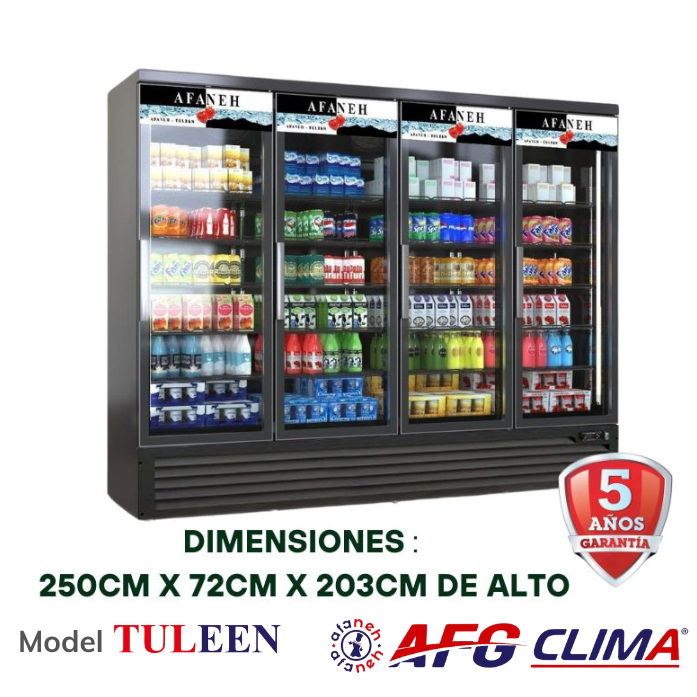 Refrigerador comercial de 4 puertas de vidrio para comercializador, refrigerador vertical con luz LED