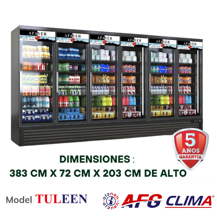 Refrigerador comercial de 6 puertas de vidrio para comercializador, refrigerador vertical con luz LED
