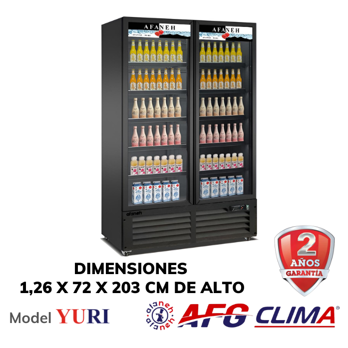 Refrigerador comercial de 2 puerta de vidrio para comercializador, refrigerador vertical con luz LED (YURI)