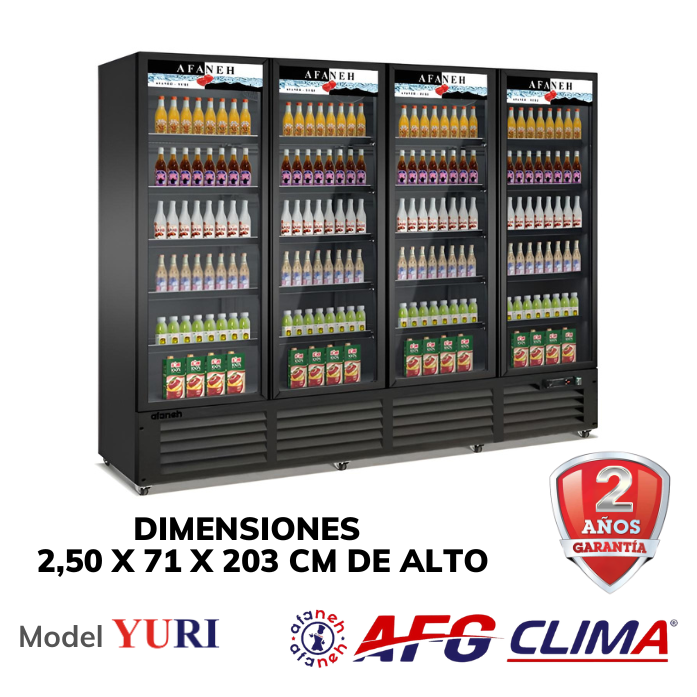 Refrigerador comercial de 4 puertas de vidrio para comercializador, refrigerador vertical con luz LED (YURI)